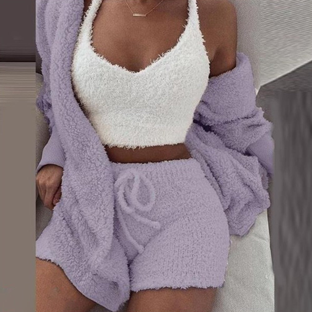 Lina - Gemütliches gestricktes gehäkeltes warmes 3-teiliges Lounge-Set