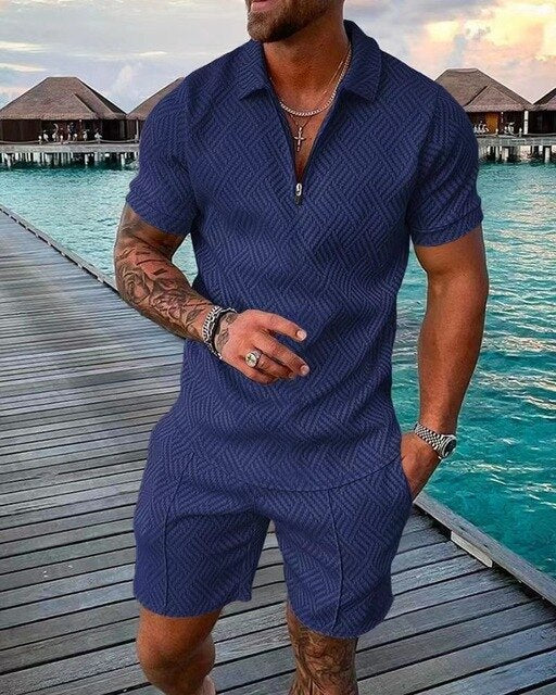 Eleganzo - Luxuriöses Sommer-Polo und Short-Set für Männer